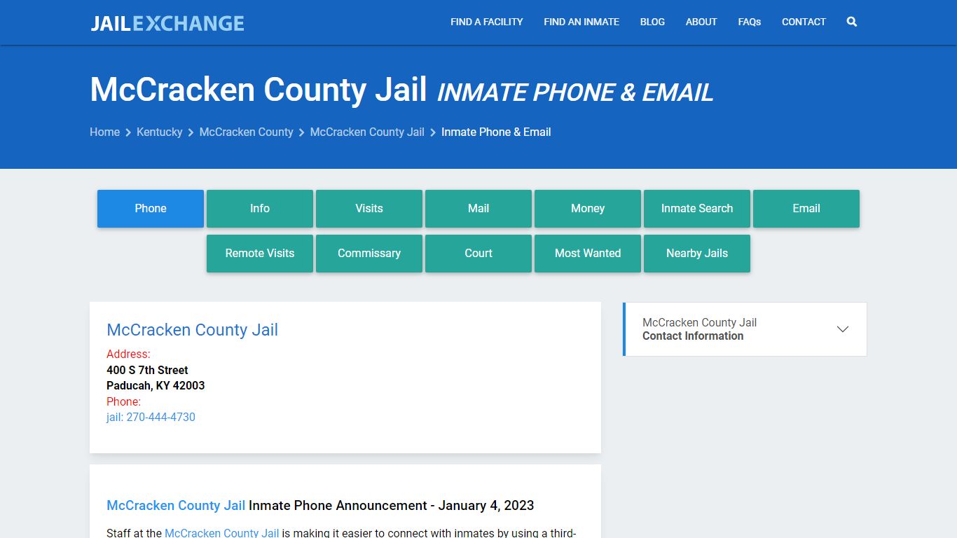 Inmate Phone - McCracken County Jail, KY - Jail Exchange